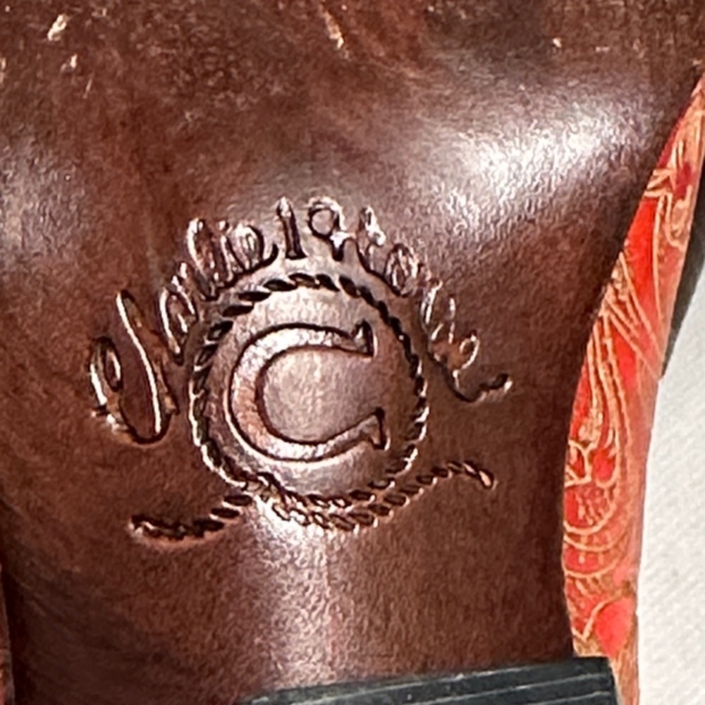 Charlie 1 Horse Red Embossed Leather Western Mules Size 6 B / 36.5 EU - EUC - Picture 14 of 14